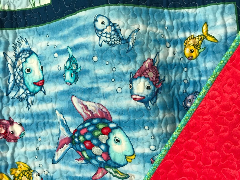 The Rainbow Fish Baby Girl Quilt With a warm snuggly hot pink Etsy
