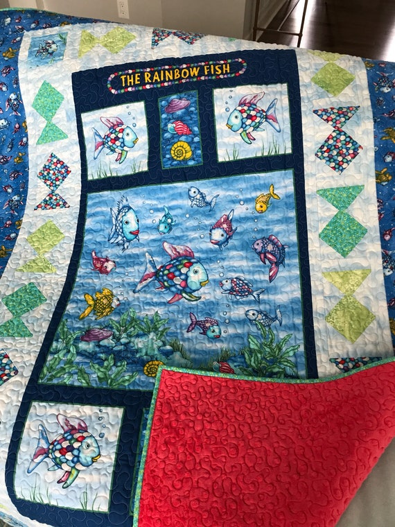 The Rainbow Fish Baby Girl Quilt With a warm snuggly hot pink Etsy