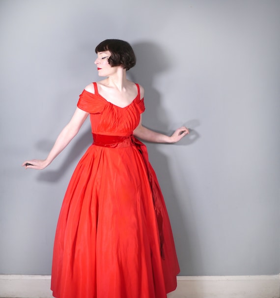 50s formal SUSAN SMALL bold RED evening / party t… - image 2