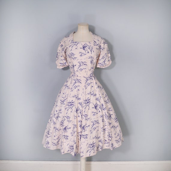 40s handmade dress in cream and navy HORSE RIDER … - image 7