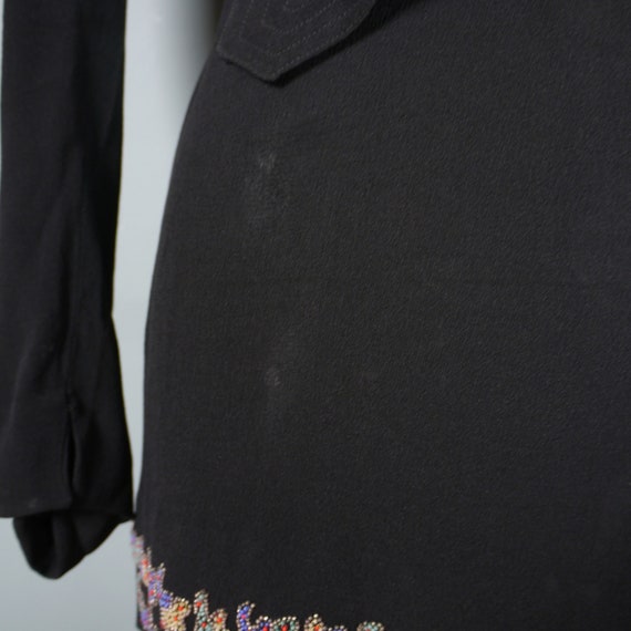 30s 40s BLACK crepe dress with BEADED peplum and … - image 10
