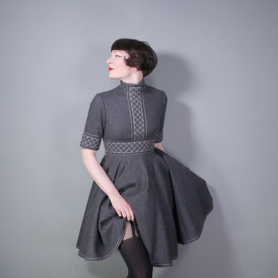 JEAN VARON grey wool full circle SKATER dress wit… - image 1
