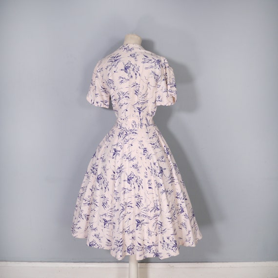 40s handmade dress in cream and navy HORSE RIDER … - image 4