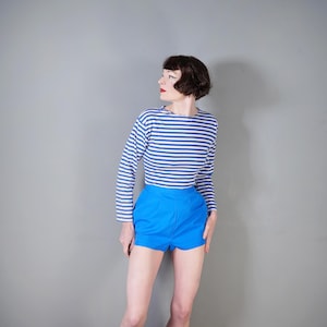 50s 60s brightest BLUE high waisted short shorts - 1950s 1960s beach / sun hot pants- 27&quot;
