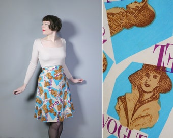 La nouveauté VOGUE des années 70 imprime une jupe en ligne avec des portraits de femmes fashion et des titres MAGAZINE - jupe conversationnelle des années 1970 - 25 »