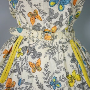 50s BUTTERFLY print dress in with RHINESTONE studs and back buttoning Mid Century NOVELTY full skirted dress S image 6