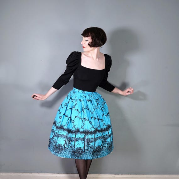 50s Novelty Skirt With in Blue and Black SCENIC VENICE