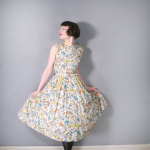 50s BUTTERFLY print dress in with RHINESTONE studs and back buttoning Mid Century NOVELTY full skirted dress S image 4
