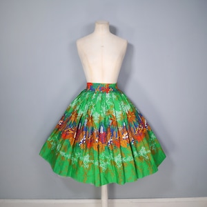 80s does 50s BRIGHT GREEN exotic LEAF print autumnal full swing skirt 28 image 4