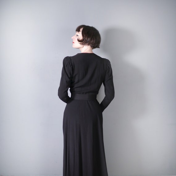 30s 40s BLACK crepe dress with BEADED peplum and … - image 4