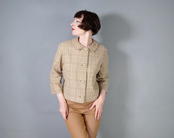 Chaqueta corta de lana a cuadros marrón claro PENDLETON de los años 60 - abrigo corto de corte cuadrado de los años 60 - L