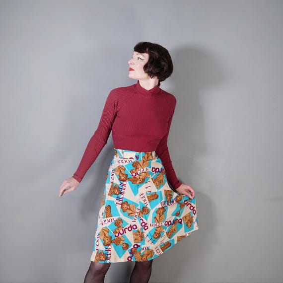 70s VOGUE novelty print a-line skirt with FASHION lady portraits and MAGAZINE titles - 1970s conversational  skirt - 25"
