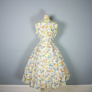 50s BUTTERFLY print dress in with RHINESTONE studs and back buttoning Mid Century NOVELTY full skirted dress S image 9