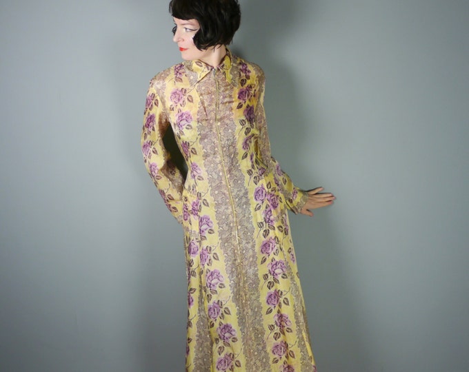 VOLUP 30s 40s Long House Dress Robe in YELLOW With Lilac Pink Etsy