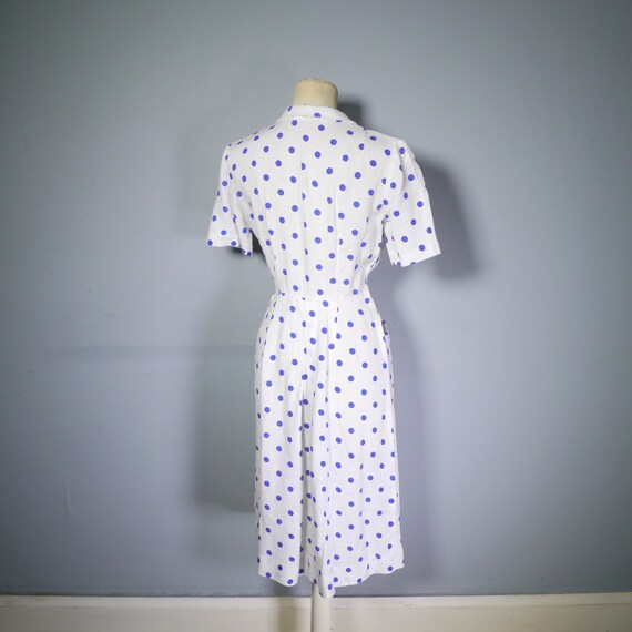 late 40s PEGGY PAGE dress in white with blue POLK… - image 8