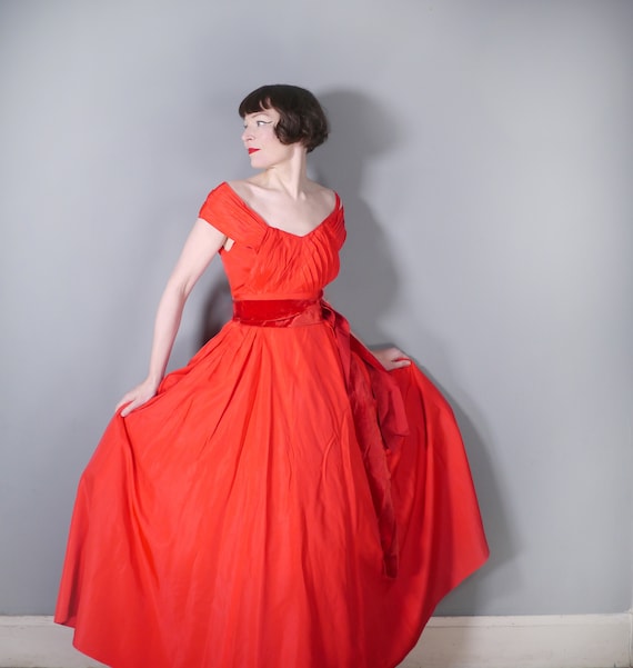 50s formal SUSAN SMALL bold RED evening / party t… - image 1