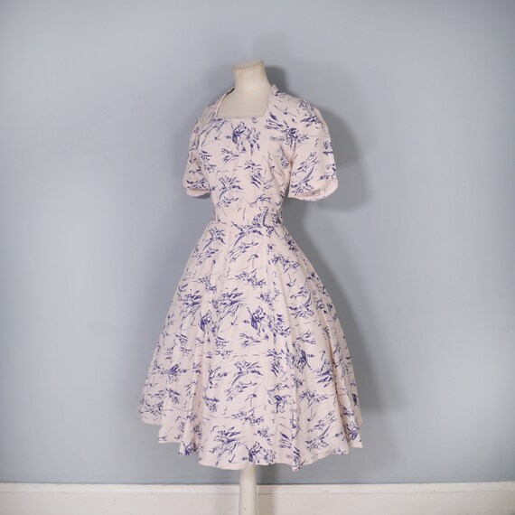 40s handmade dress in cream and navy HORSE RIDER … - image 6