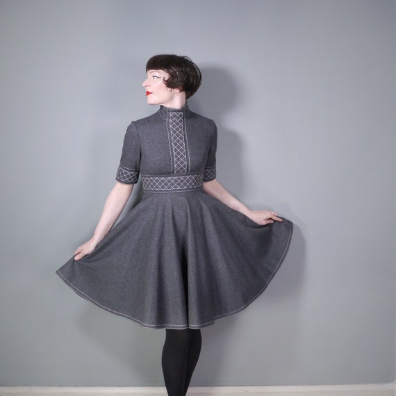 JEAN VARON grey wool full circle SKATER dress wit… - image 2