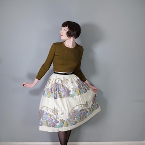 50s FRUIT BASKET full skirt - 1950s full swing cotton NOVELTY harvest skirt - 29"