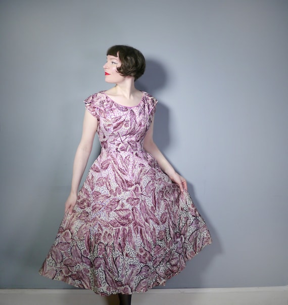 SEQUINNED 40s 50s dress in a FEATHERY LEAF print -