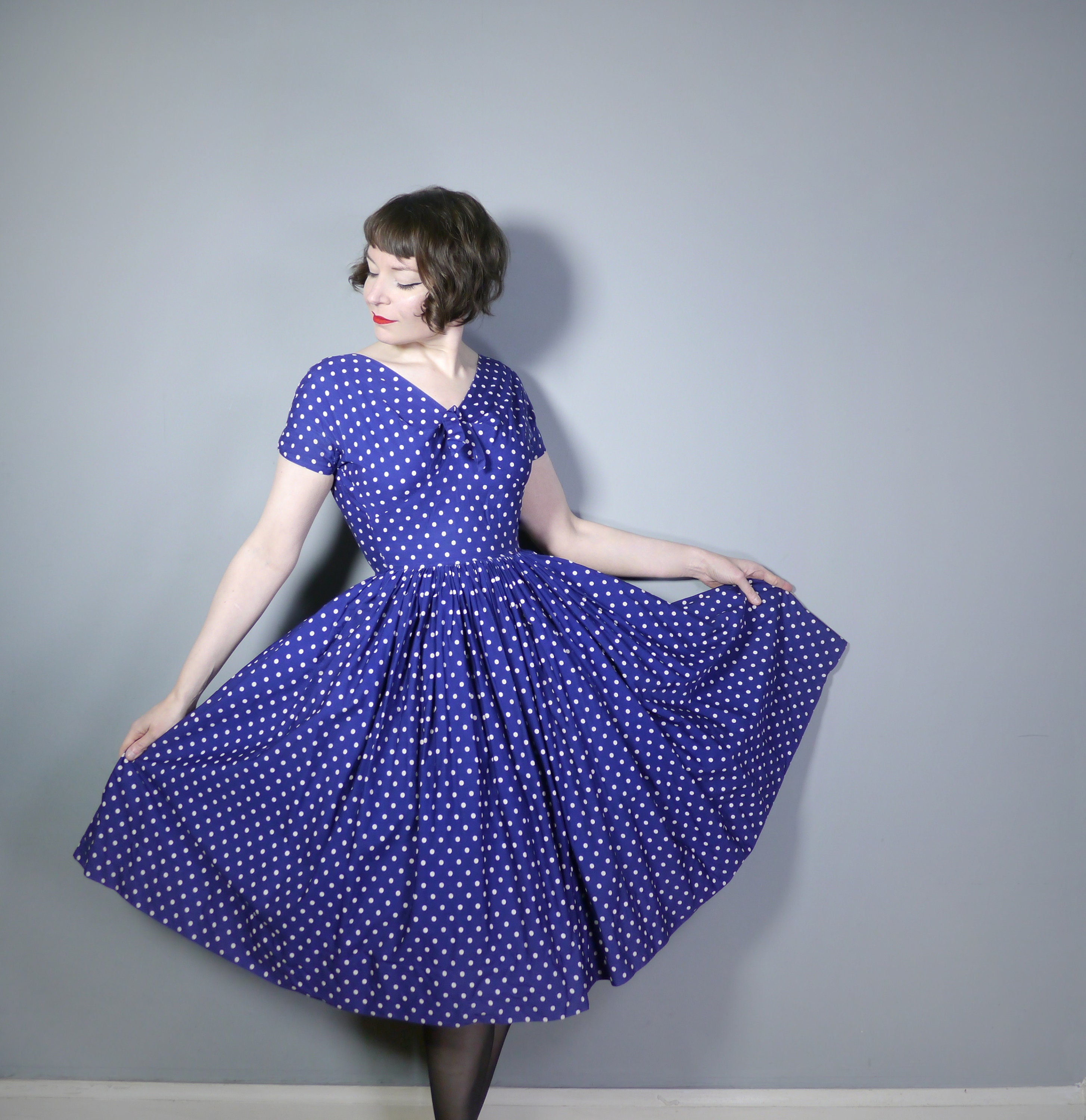 50s HORROCKSES Fashions Blue White POLKA Dot Dress With Huge - Etsy