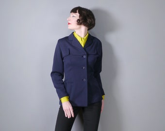 40s NAVY blue GABARDINE jacket with slit details - elegant 1940s art deco tailored suit jacket - M