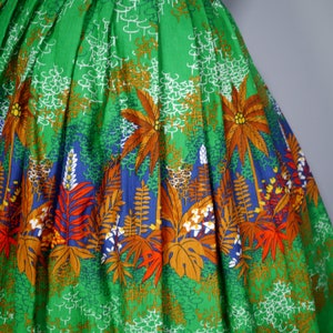 80s does 50s BRIGHT GREEN exotic LEAF print autumnal full swing skirt 28 image 6