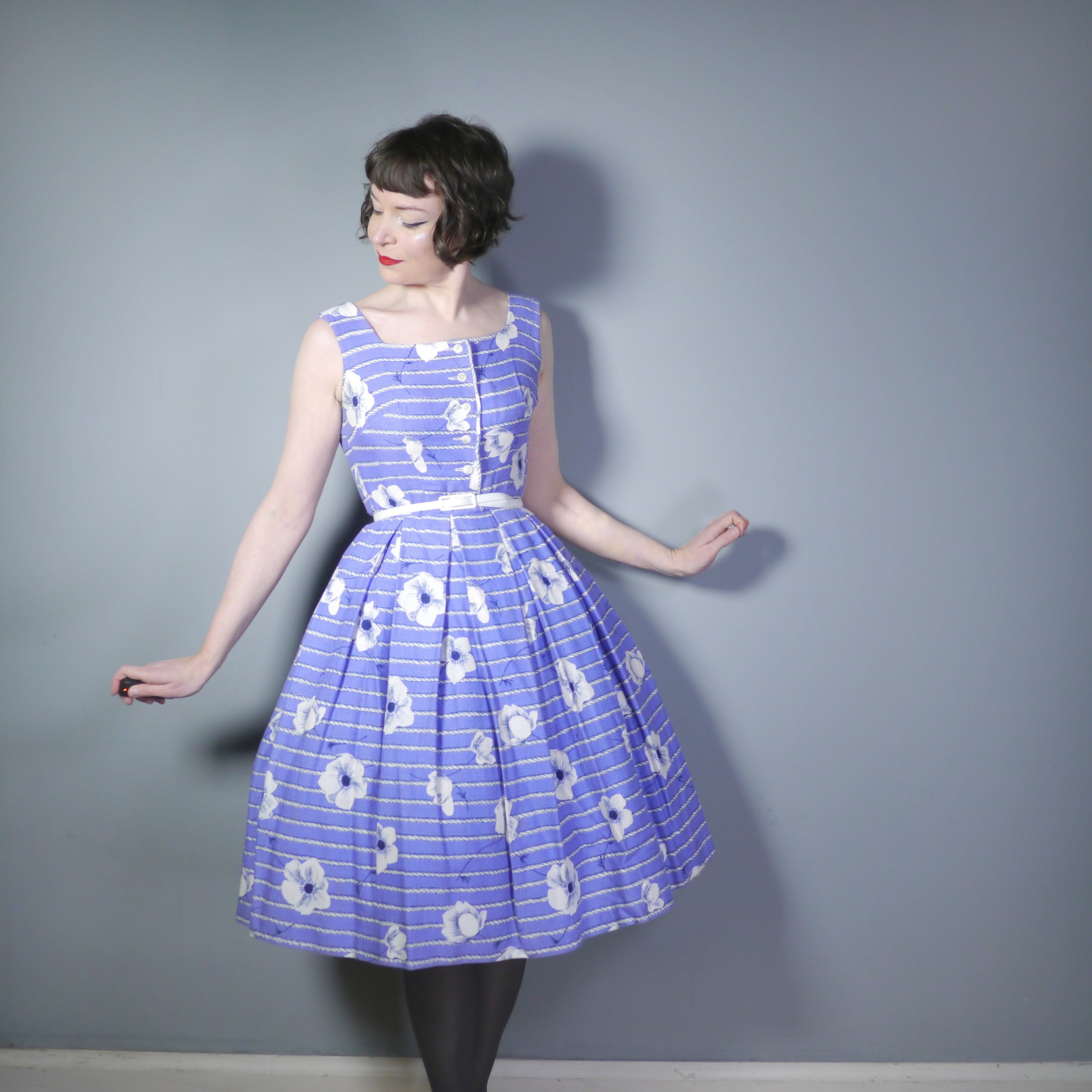 50s 60s Textured COTTON Day Dress in 