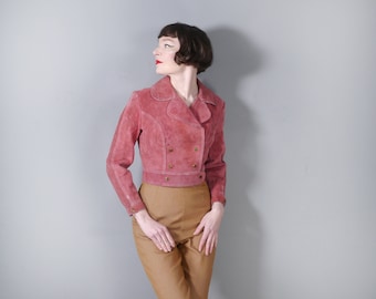 60s CROPPED suede leather jacket in DUSKY PINK - vintage spring 1960s leather jacket - S