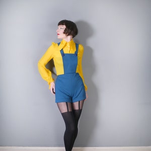 70s 1970s blaue Latzhose / Latzhose / kurze Trägerhose / 1970s ROMPER - S