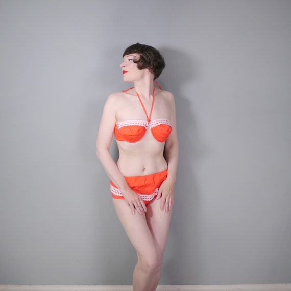 50s 60s ORANGE Italian cotton bikini with underwi… - image 1