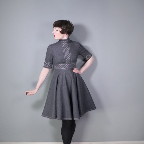 JEAN VARON grey wool full circle SKATER dress wit… - image 3