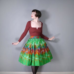80s does 50s BRIGHT GREEN exotic LEAF print autumnal full swing skirt 28 image 1