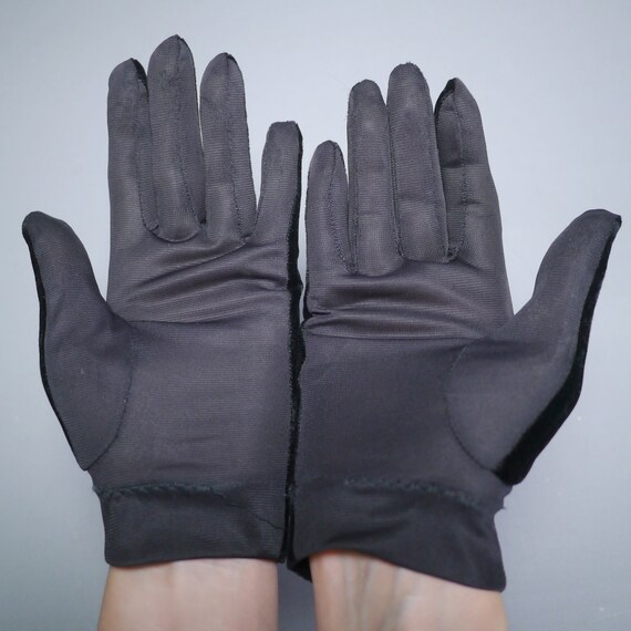 60s 70s BLACK VELVET ladies gloves with RHINESTON… - image 3