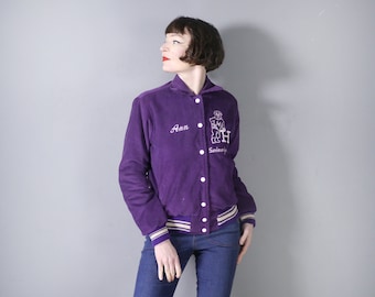 Deep purple CORDUROY letterman / COLLEGE  jacket - vintage high school sporty BOMBER jacket - M