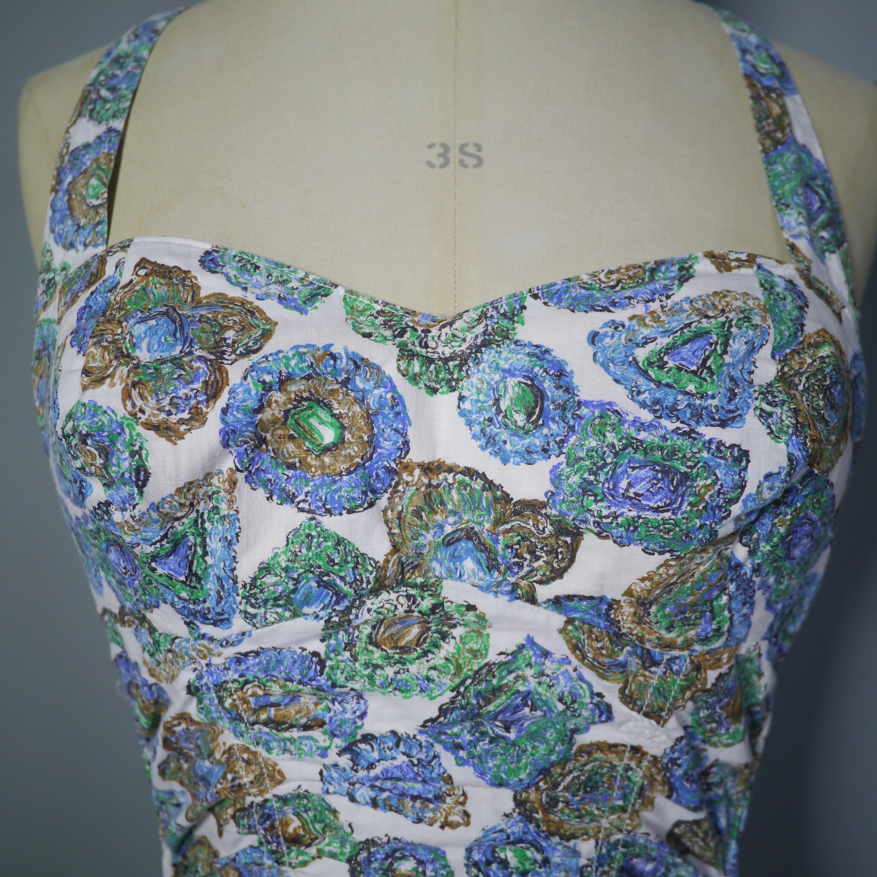50s JANTZEN Novelty Gem Print Swimsuit in SHIRRED Cotton 50s JANTZEN Novelty Gem Print Swimsuit in SHIRRED Cotton