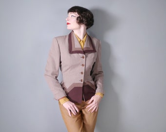 LILLI ANN 50s fitted brown COLOURBLOCK jacket - 1950s art deco tailored suit jacket - M-L