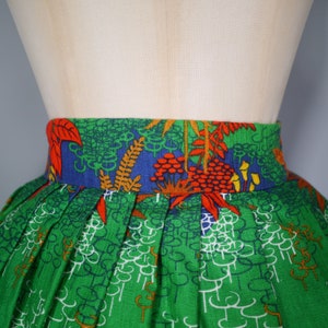 80s does 50s BRIGHT GREEN exotic LEAF print autumnal full swing skirt 28 image 7