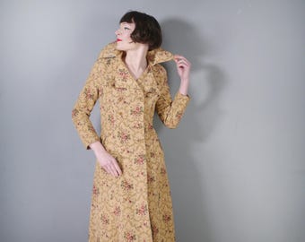 60s 70s / 1960s 1970s long slim fitting FLORAL TAPESTRY BROCADE maxi coat - bohemian autumn regency coat - xs
