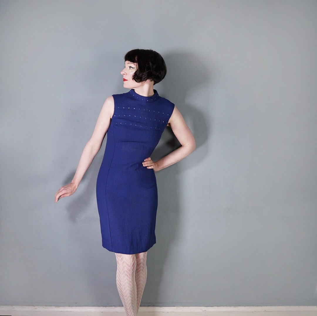 blue 60s dress 1960s Style Dress with Collar in Blue