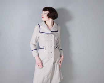 60s 1960s does 40s light grey WOOL sailor collar NAUTICAL transitional mod autumn double breasted coat - xs-s