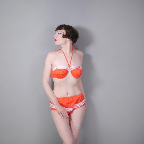 50s 60s ORANGE Italian cotton bikini with underwi… - image 2