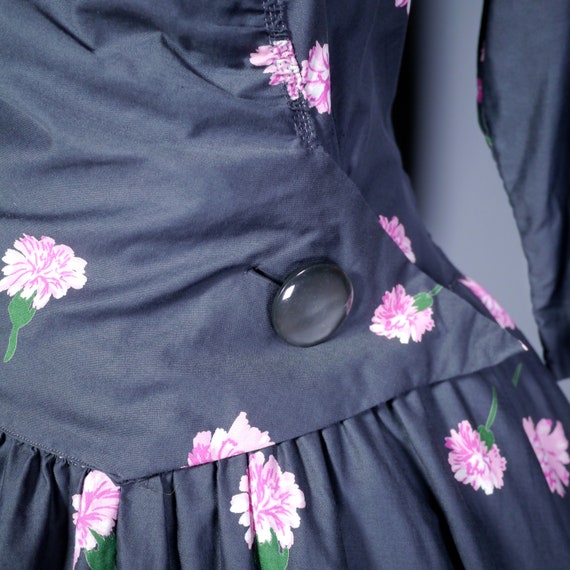 50s / 1950s Mid Century dark GREY and pink floral… - image 9