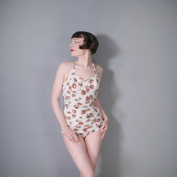 50s JANTZEN Ruched and Shirred Swimsuit in NOVELTY SEASHELL Print 1950s Mid Century Swimwear Bathing Suit M l Etsy UK