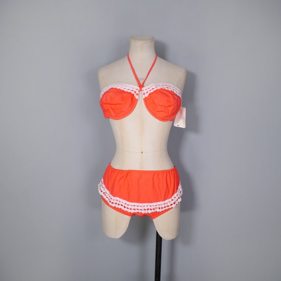 50s 60s ORANGE Italian cotton bikini with underwi… - image 3