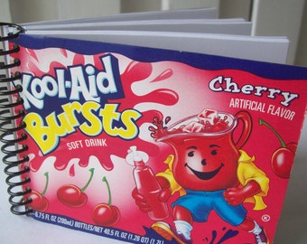 Notebook, Upcycled, 5.00 X 4.00, 100 Sheets, Recycled, Kool Aid Bursts, Cherry, Journal, Cute, Repurposed, Drawing, Writing