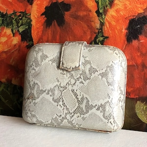 Schlangenhaut Clutch Python Geldbörse Handtasche Vintage Distressed grau Leder Snap
