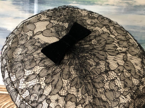 Black Tulle Hat Velvet Bow White Beret Rhinestone… - image 8