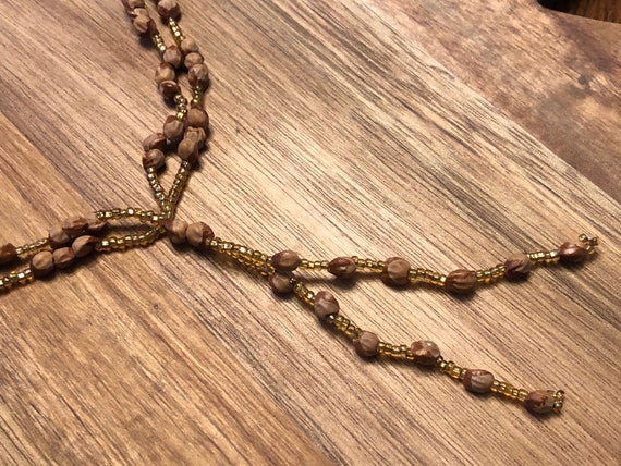 Beaded Tassel Necklace Brown Gold Beads Vintage J… - image 2