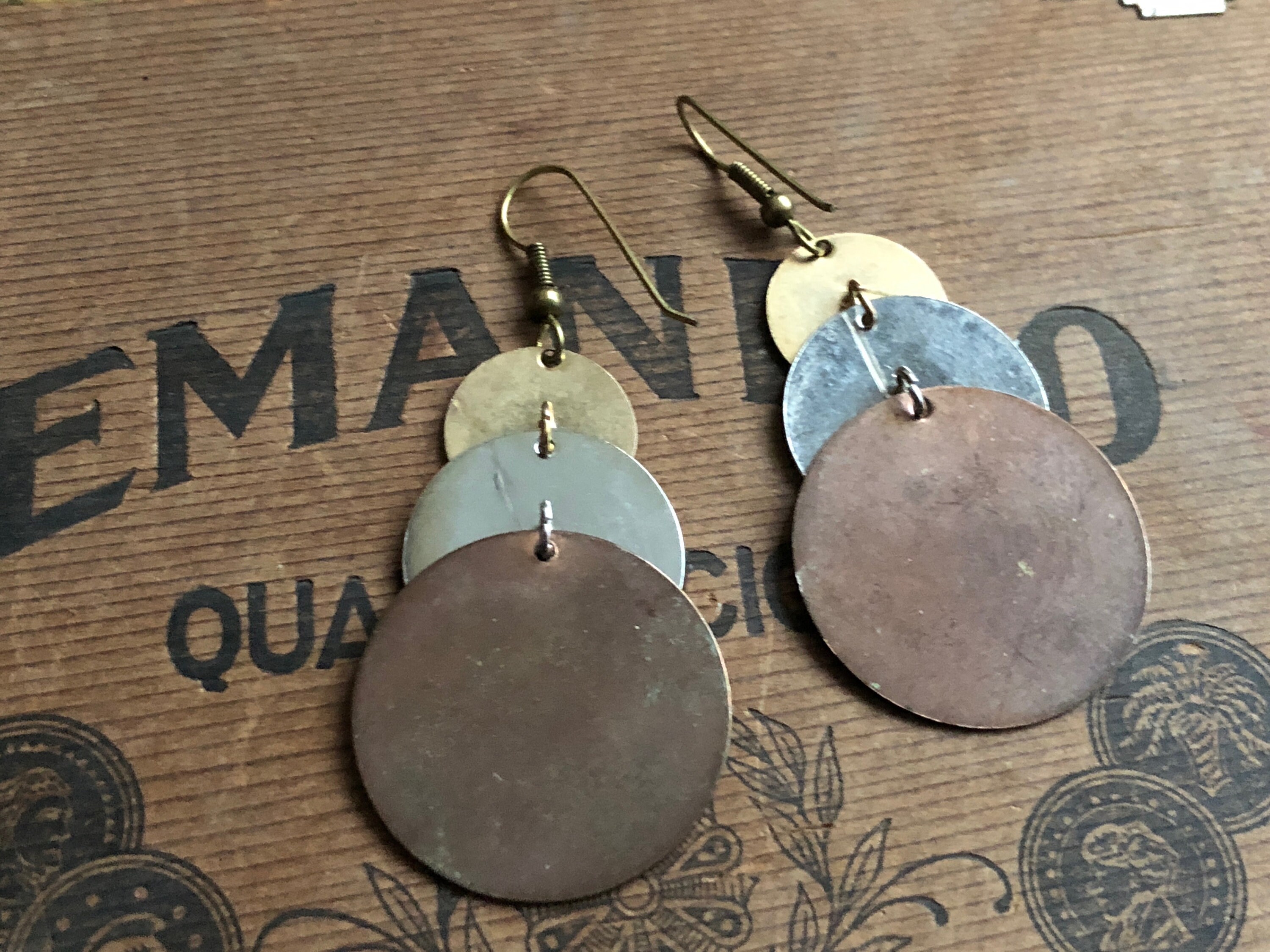 Vintage Metallic Earrings Gold Silver Bronze Disks Circles Etsy